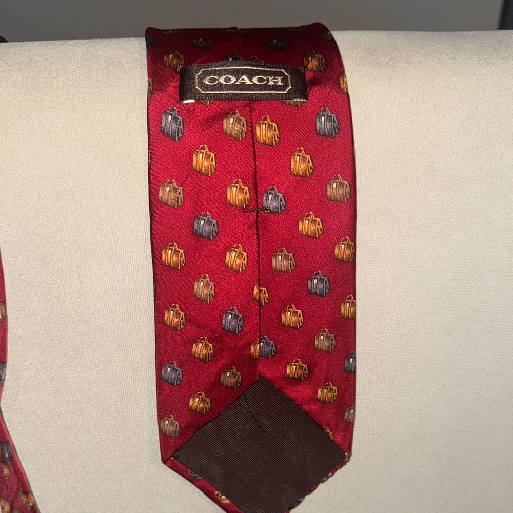 Coach Red and Brown Heart Pattern Tie